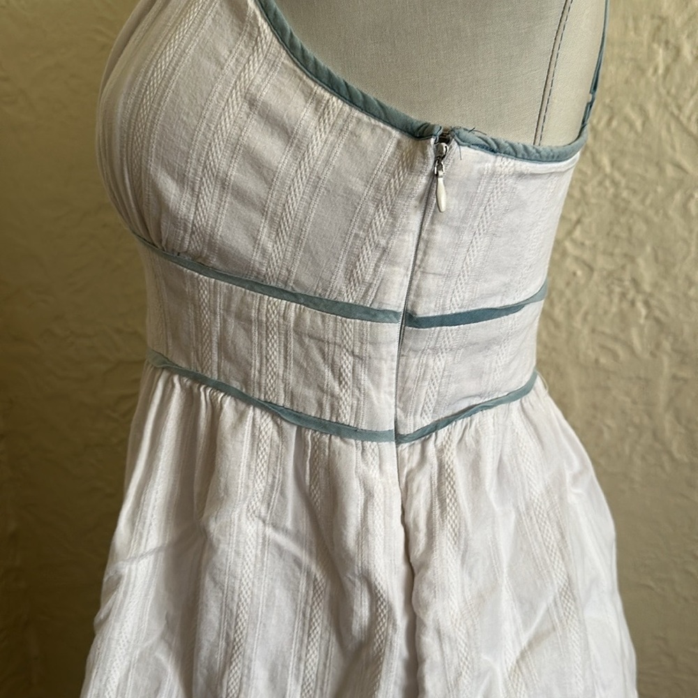 Vintage Forever 21 y2k 2000s White Empire Waist Light Blue Sun Mini Dress Medium - Picture 5 of 10